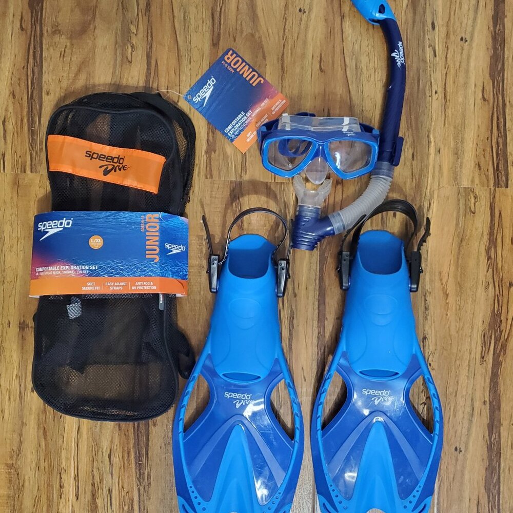 Speedo Snorkel Set Mask, Snorkel, & Fin Set Junior L/XL Dive Water Swimming